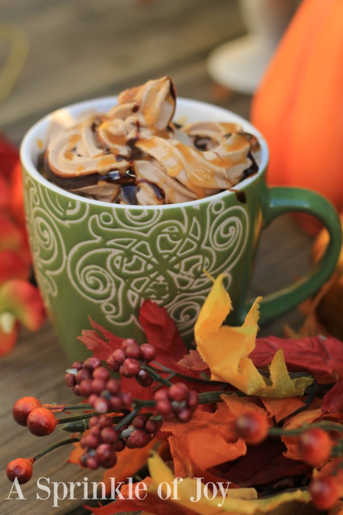 Salted Caramel Coffe Cake Mocha| #ad This coffee drink will help warm you up on a crisp Fall day. Salted caramel and coffee cake come together to create quite the treat. #CoffeeCreamerCombos