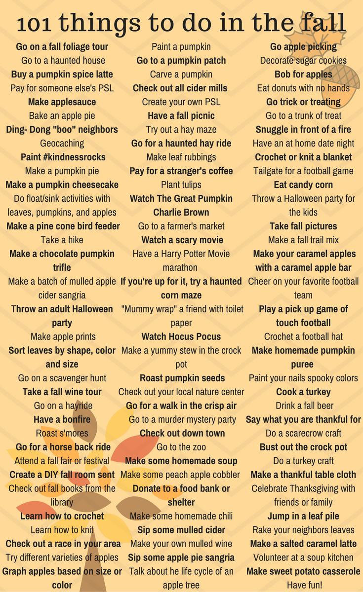 101 things to do in the fall. Fun, projects, recipes, and mostly free.
