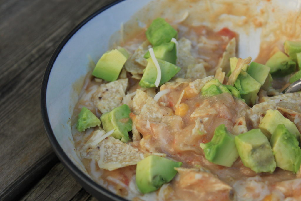 Bowl of white chicken chili.