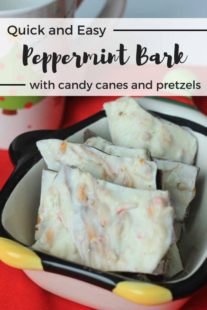 Super simple and quick peppermint bark. With candy canes and pretzels added for a little extra crunch.
