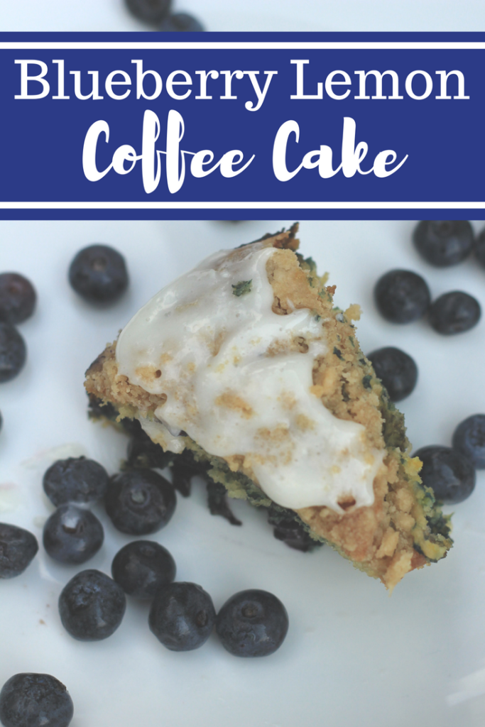 An easy blueberry lemon coffee cake with streusel topping. Topped with a cream cheese glaze. #recipe #blueberry