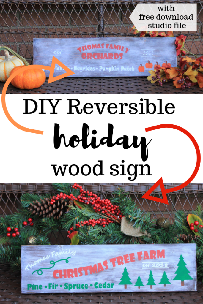 An easy DIY reversible holiday sign complete with an instant free download. Reversible holiday wooden sign. Christmas and fall reversible diy sign. #Fall #Christmas #DIY #reversiblesign