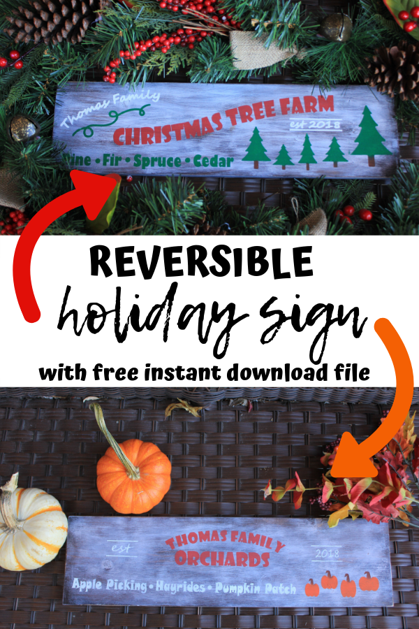 An easy DIY reversible holiday sign complete with an instant free download. Reversible holiday wooden sign. Christmas and fall reversible diy sign. #Fall #Christmas #DIY #reversiblesign