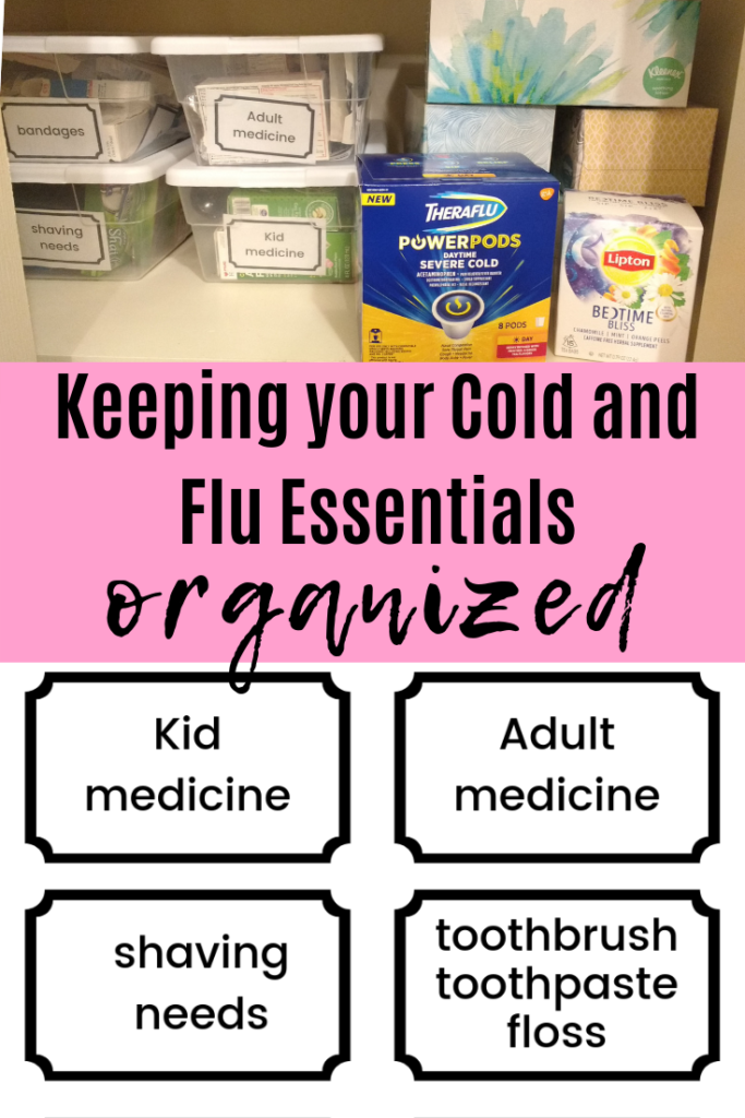 Keep your cold and flu essentials organized with these free printable labels. #ad #Kleenex #Theraflu