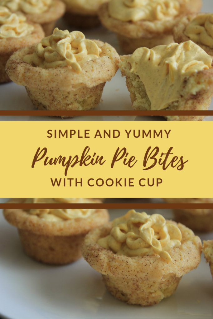 An easy pumpkin bit bit with a snickerdoodle cookie cup bottom. #pumpkin #fall #dessert #cookiecup
