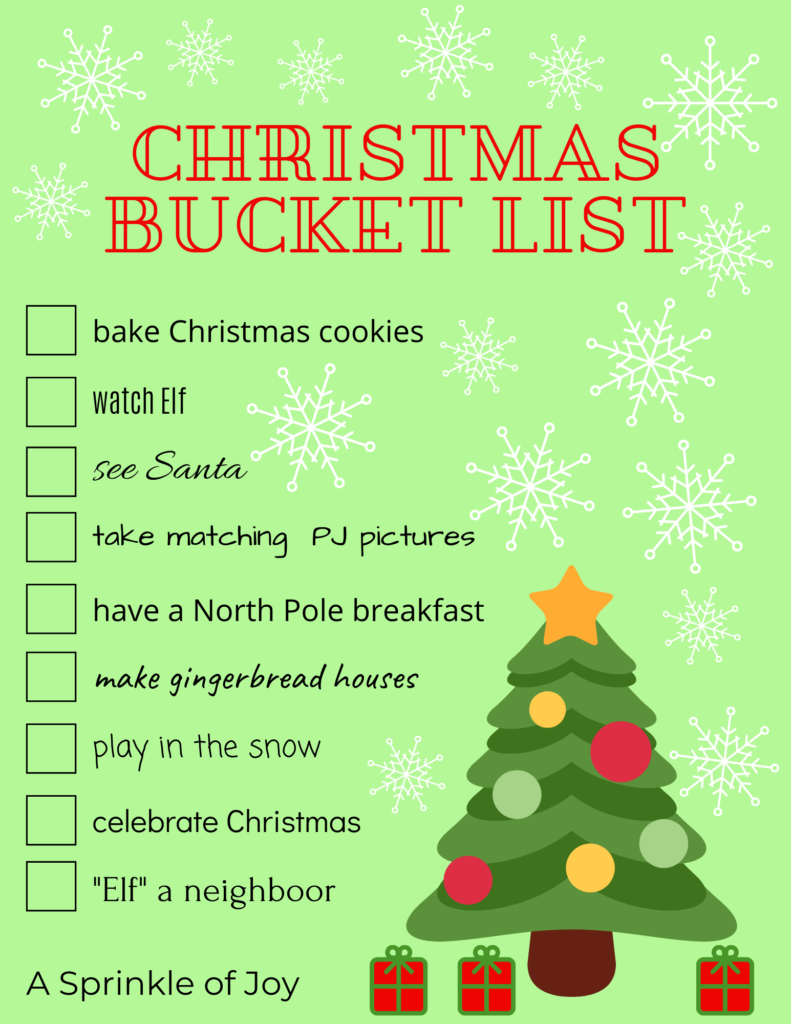 Christmas bucket list for kids and family.