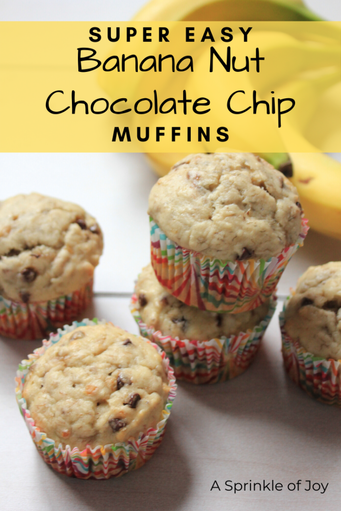 Quick and easy banana nut muffins with chocolate chips. #muffins #bananamuffins