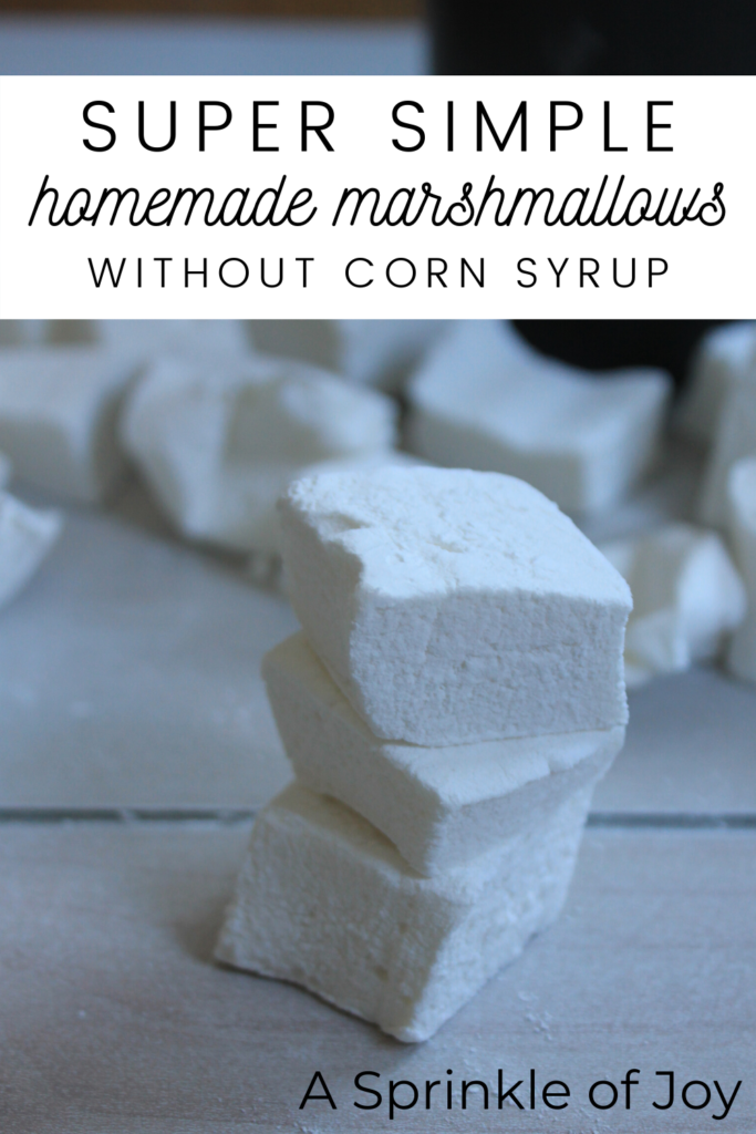 Looking to spice up your cup of hot chocolate this winter.  These super simple homemade marshmallows made without corn syrup and sure to hit the spot. #marshmallows #winter