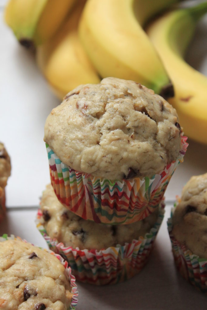 Quick and easy banana nut muffins with chocolate chips. #muffins #bananamuffins