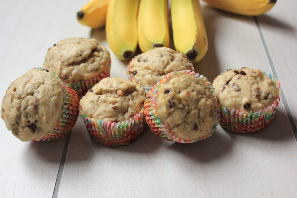 Quick and easy banana nut muffins with chocolate chips. #muffins #bananamuffins