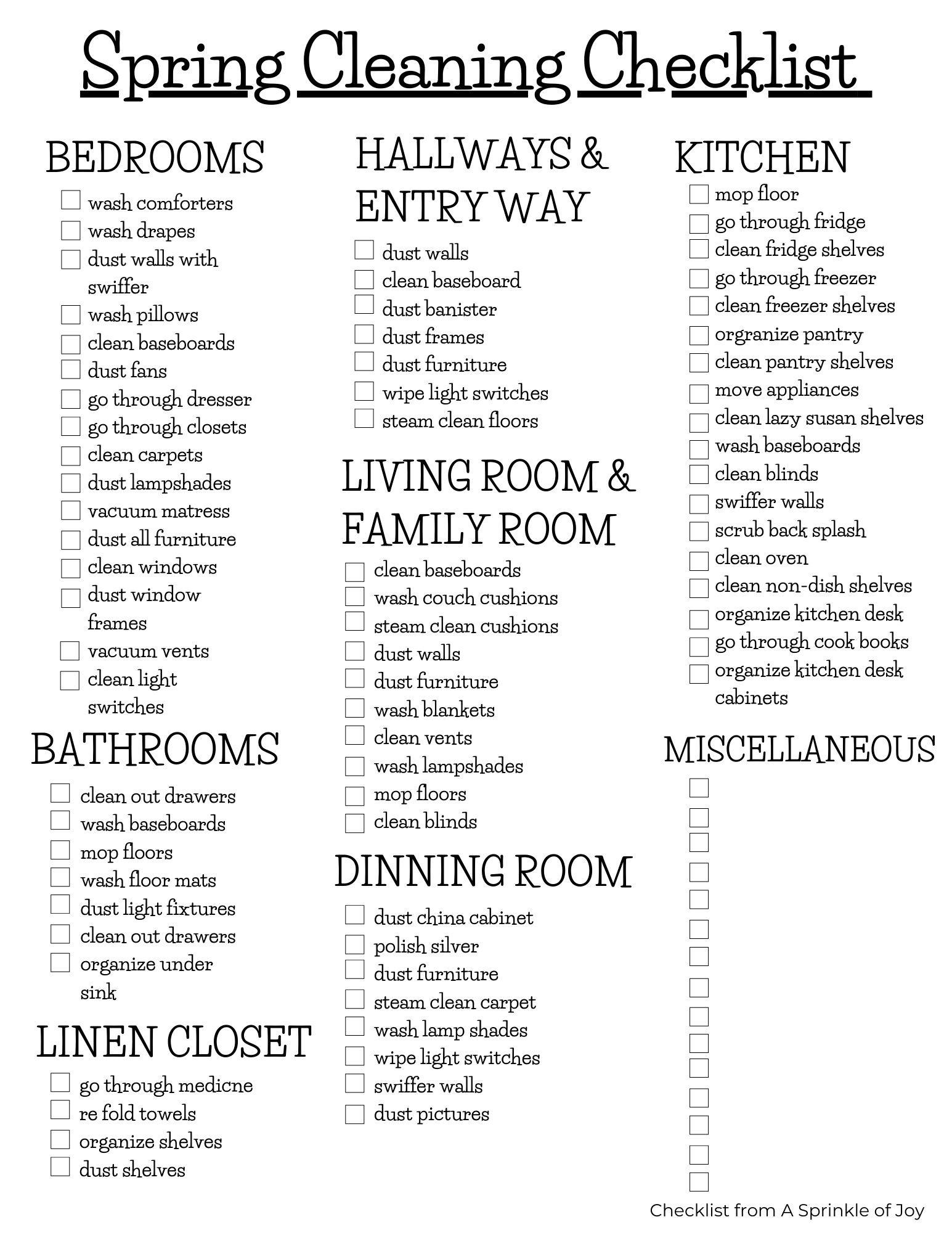 Free Spring Cleaning Checklist - A Sprinkle of Joy