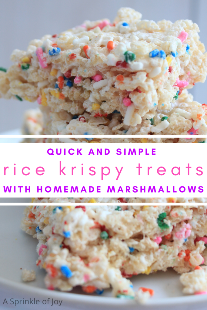 Super easy homemade marshmallow rice krispy treats, made without corn syrup. Simple and gooey rice krispy treats.  #homemademarshmallow #desserts #simpletreat