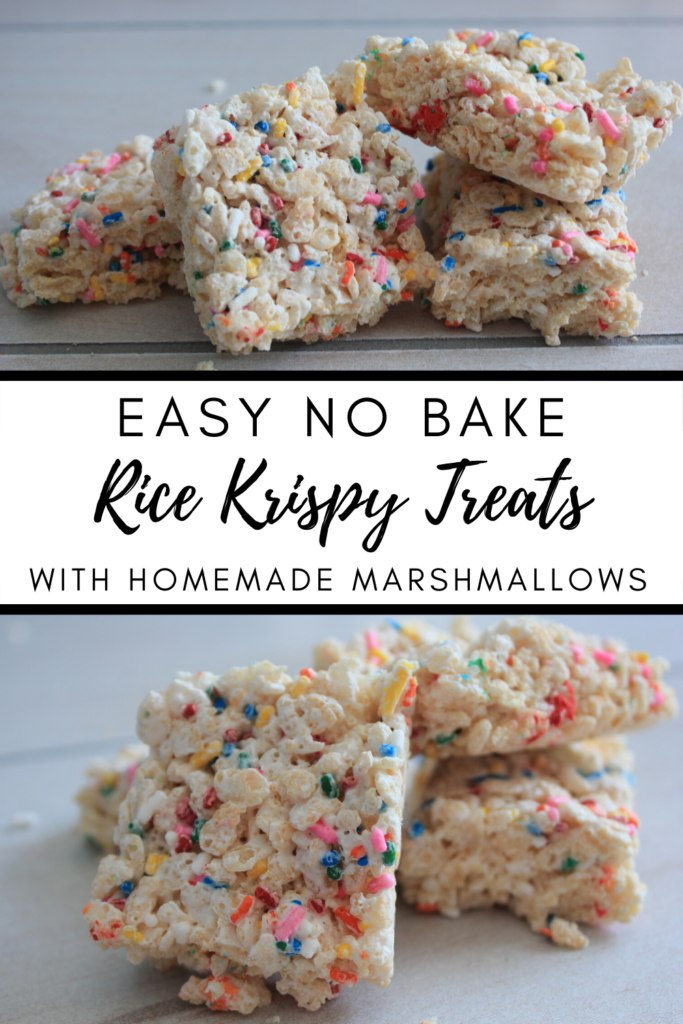 Super easy homemade marshmallow rice krispy treats, made without corn syrup. Simple and gooey rice krispy treats.  #homemademarshmallow #desserts #simpletreat