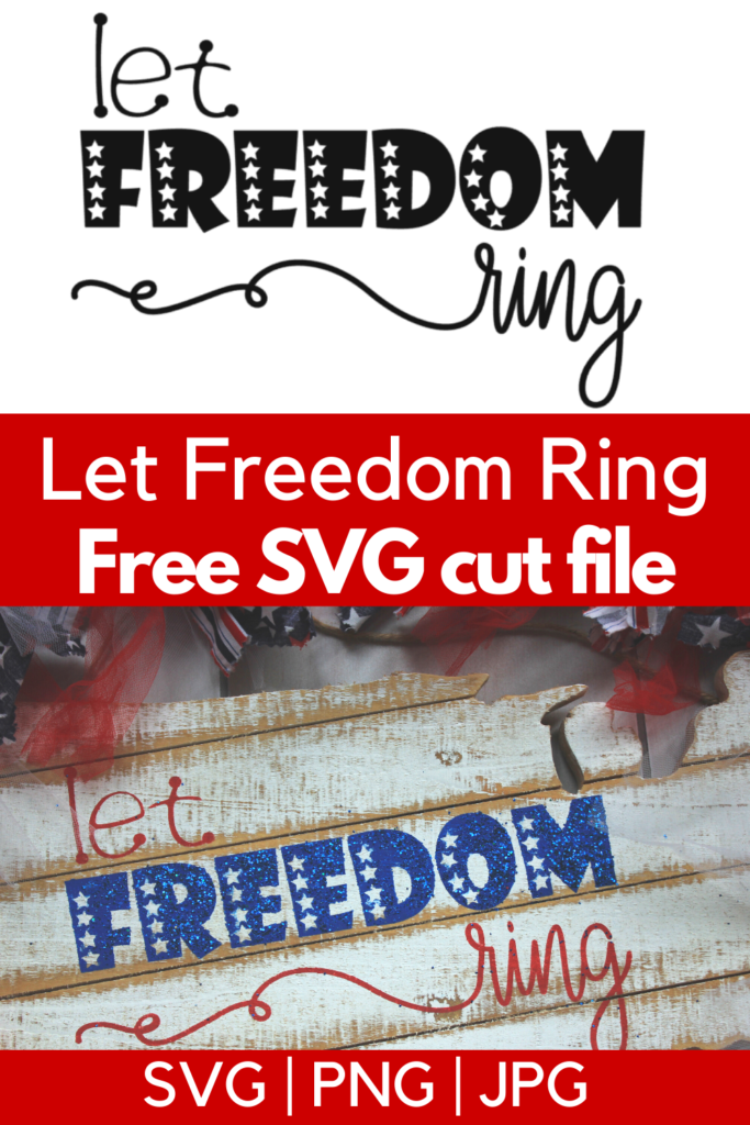 Let freedom ring, a free Fourth of July cut file. Includes both SVG and PNG files, free for instant download. Use as a stencil for painting or with HTV for a fourth of July shirt. Fourth of July Silhouette or Cricut cut file. #fourthofjuly #silhouette #cricut #stencil
