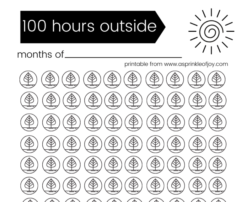 100 Hours Outside Tracker {Free Printable}