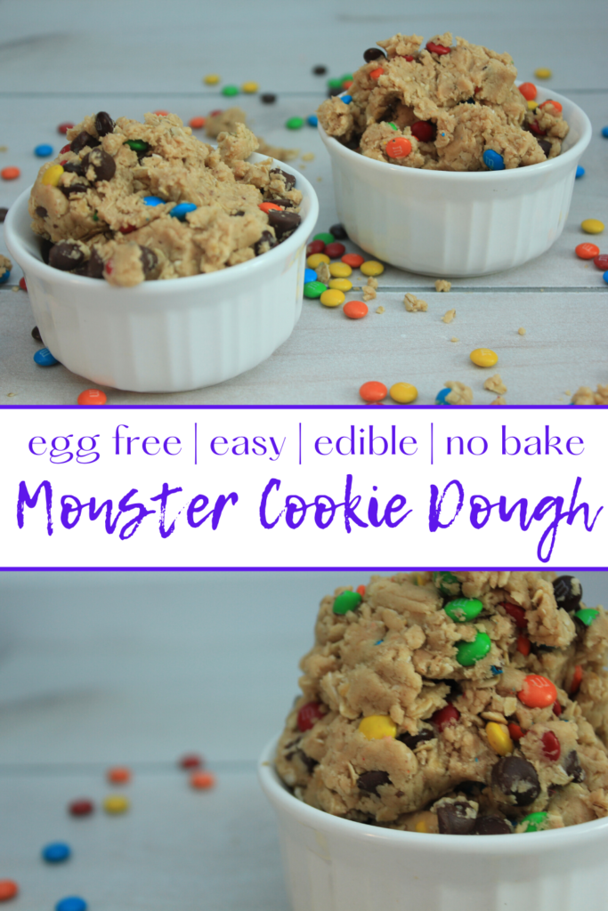Quick and easy edible monster cookie dough.   A fun egg free, edible, monster cookie dough to make with your kids.