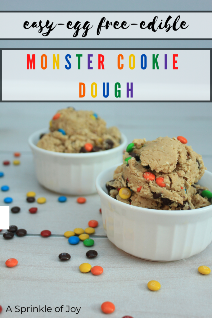 Easy, egg free, edible monster cookie dough.   A fun egg free, edible, monster cookie dough to make with your kids.  