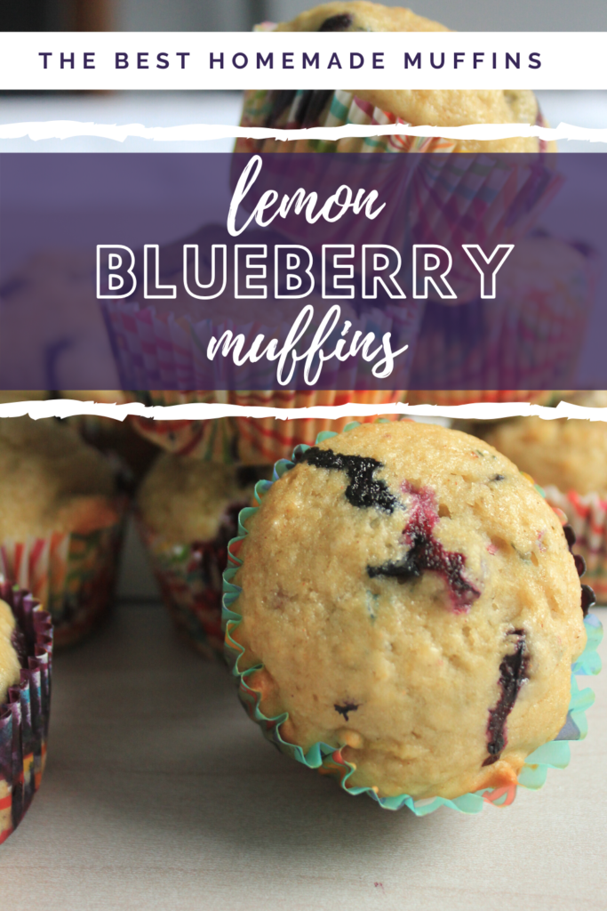 Easy recipe for homemade blueberry muffins with lemon and applesauce.  Perfect way to use fresh or frozen blueberries!
