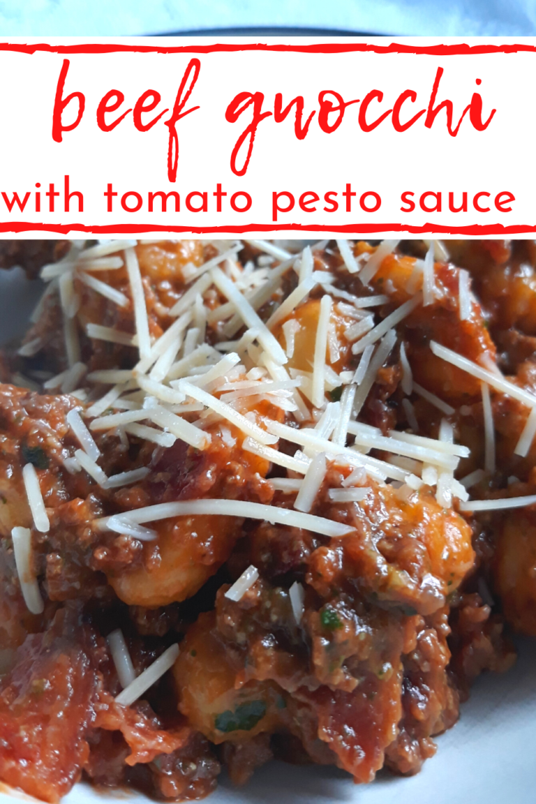 Beef Gnocchi with Pesto Tomato Sauce Skillet