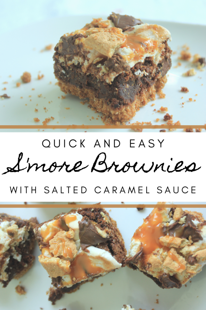 Easy smore brownie recipe using homemade marshmallows.  Can be made with brownies from a box or from scratch. Salted Caramel S'more Brownie  #brownies #smores #summer