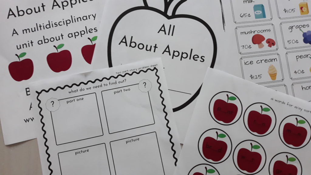 Apple themed unit for elementary school.  Apple themed unit for second grade.  Apple themed unit for homeschool.  Free apple themed unit.