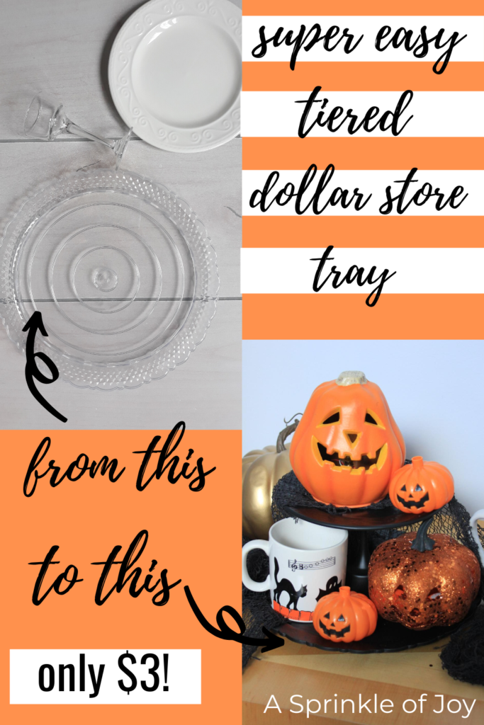 Easy dollar store tiered tray.  Easy DIY tiered tray decor fall.  