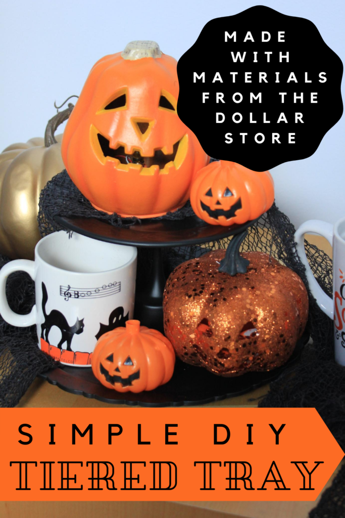 Easy dollar store tiered tray.  Easy DIY tiered tray decor fall.