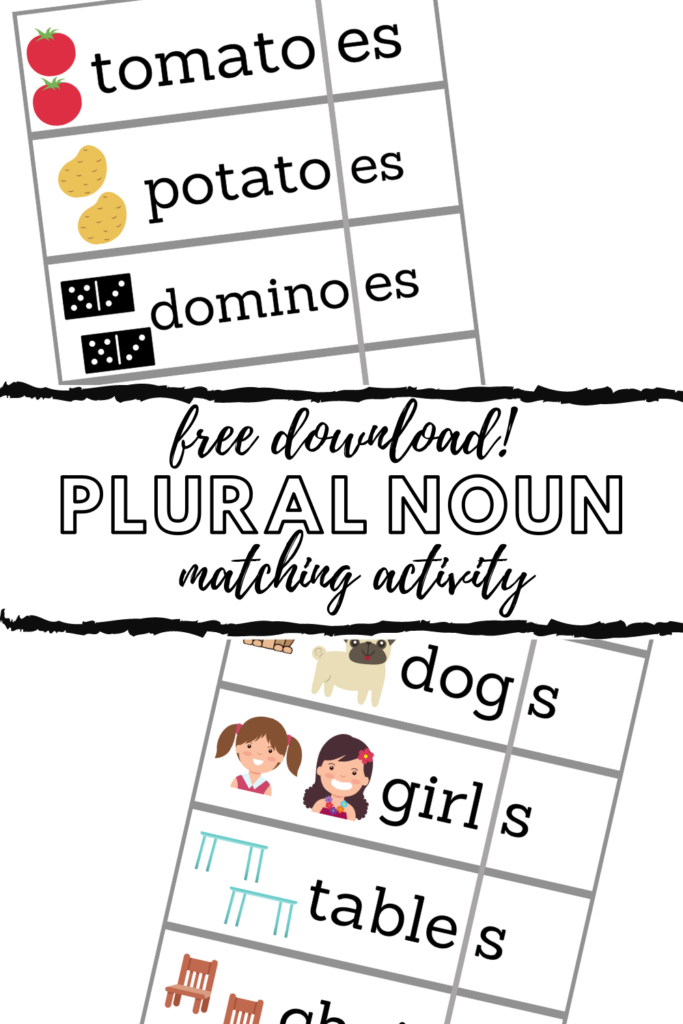 Free instant download plural noun matching activities.  Includes all noun endings.  Easy to use for reading centers.