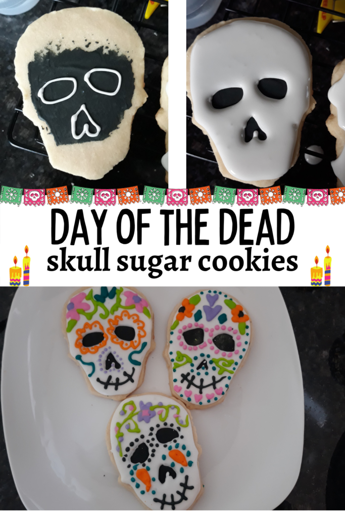 Decorate your own Day of the Dead sugar cookie skulls. Step by step directions on how to decorate Dia de Muertos sugar cookies.