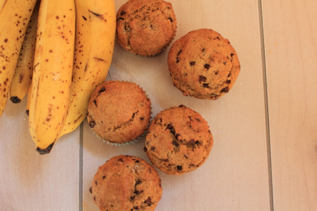 banana chocolate chip muffins with sourdough discard