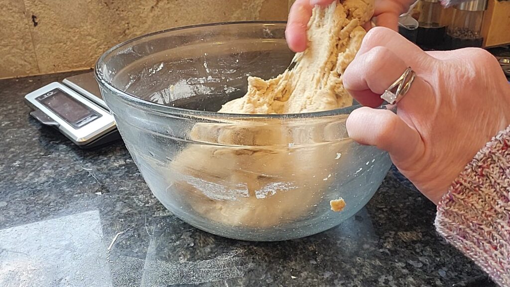 stretch and fold sourdough discard bread dough