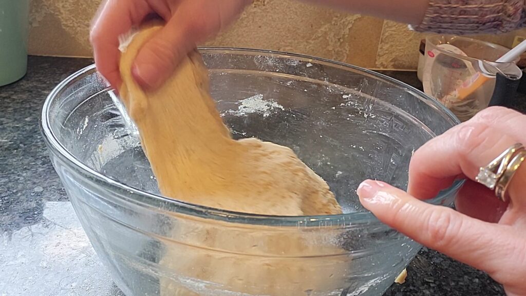 stretch and fold sourdough discard bread dough