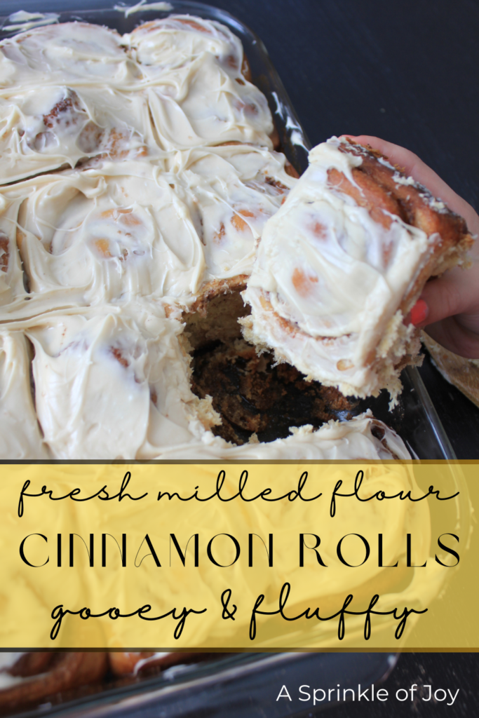Use fresh milled flour to make big, and fluffy cinnamon rolls.  Home milled flour takes these cinnamon rolls to the next level.  Sweet, fluffy and tasty! 