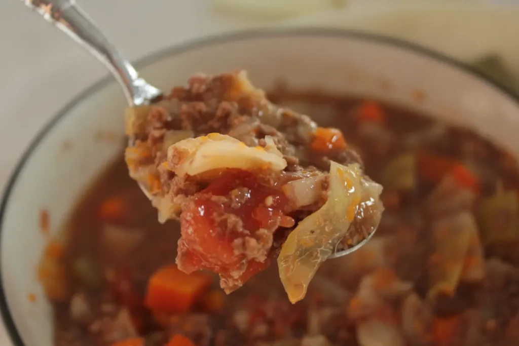 spoonful of ground beef and cabbage soup