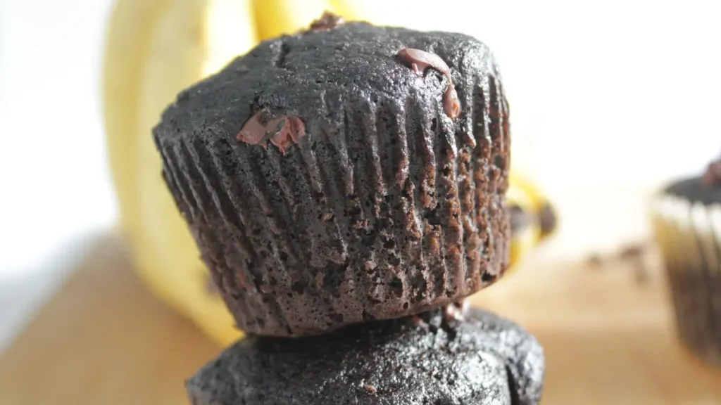double chocolate banana muffin with fresh milled flour