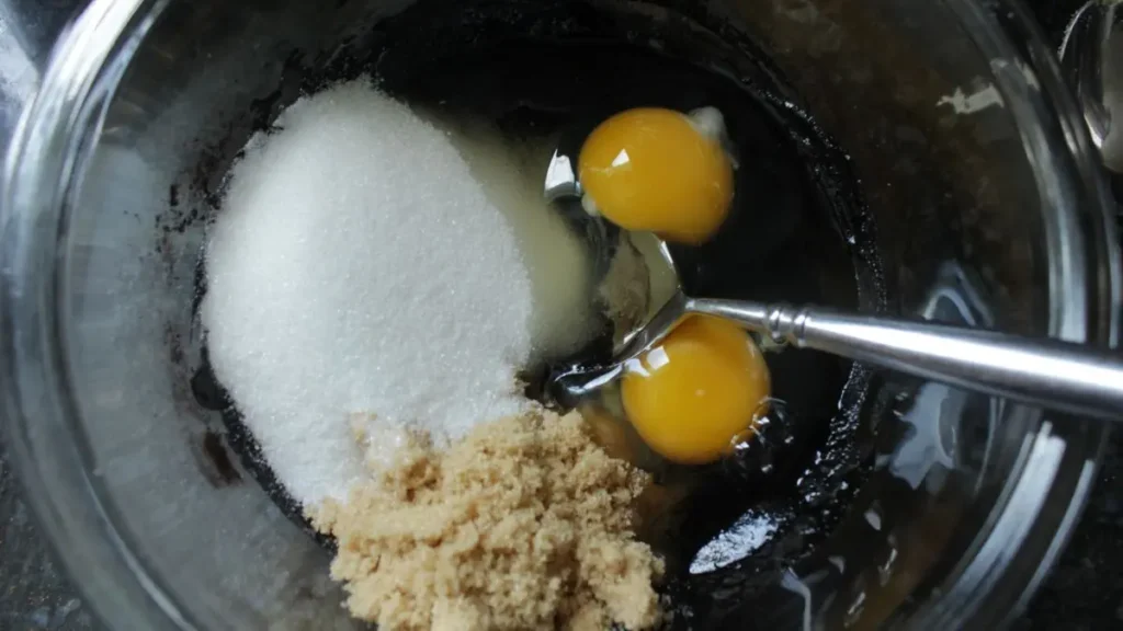 mix in sugar and eggs