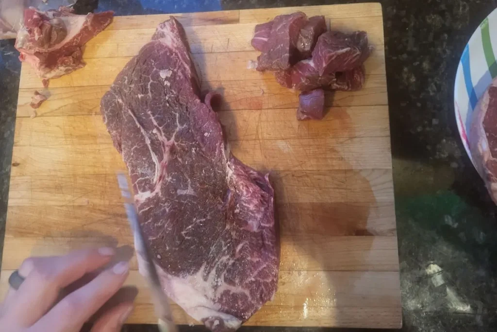 cutting steak for kabobs