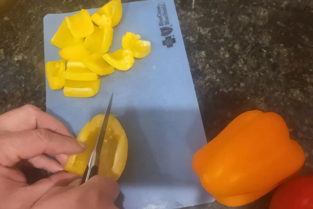 cutting veggies for kabob