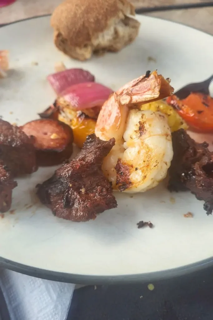 grilled steak kabobs on plate