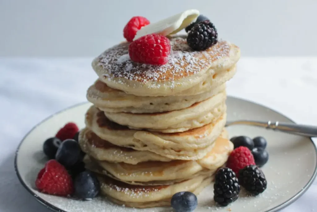 Stack of Freshly Milled Sourdough Pancakes with berries