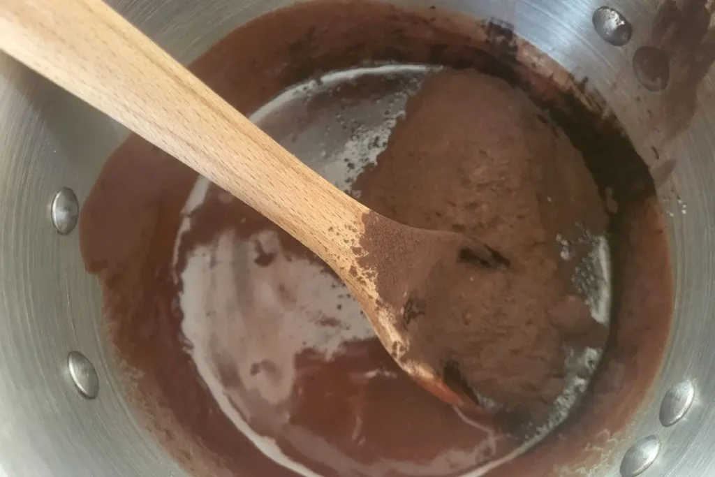 dutch cocoa in melted chocolate