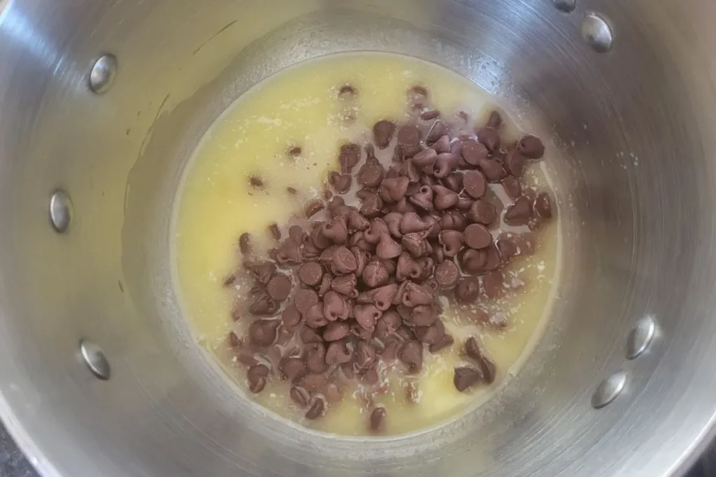 chocolate chips in melted butter